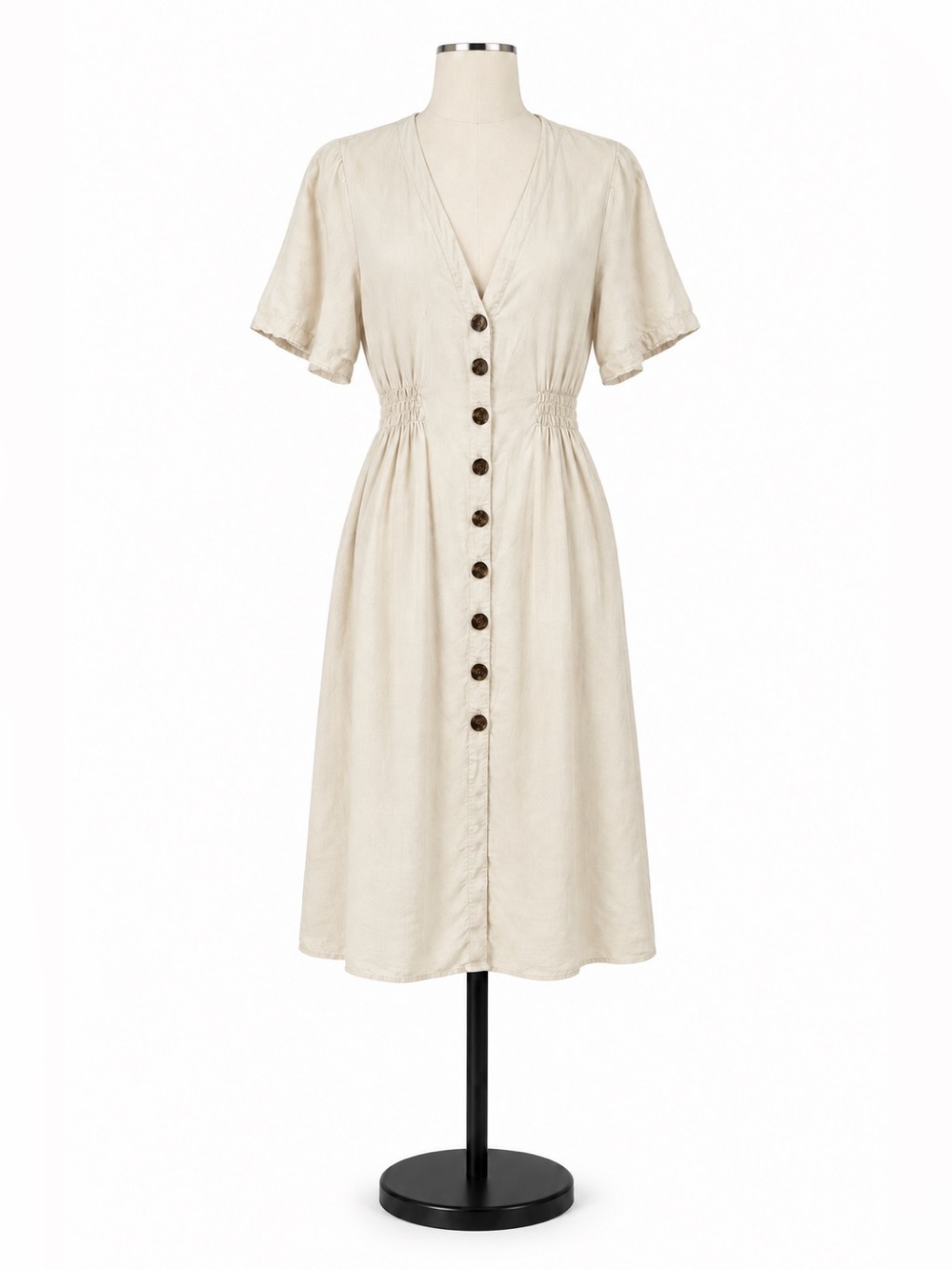 Zara Khaki Button-Front Dress, Size Large, 100% Lyocell